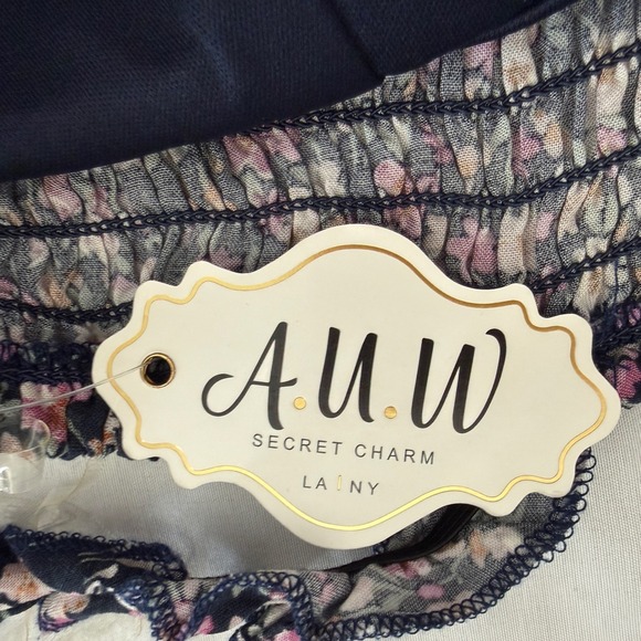 AUW Womens Dark Floral Babydoll Fairy Grunge Mini Dress Size S Coquette - Picture 8 of 9